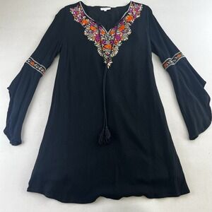 Promesa M Black Tunic Blouse Peasant Top Embroidered Boho Whimsical
